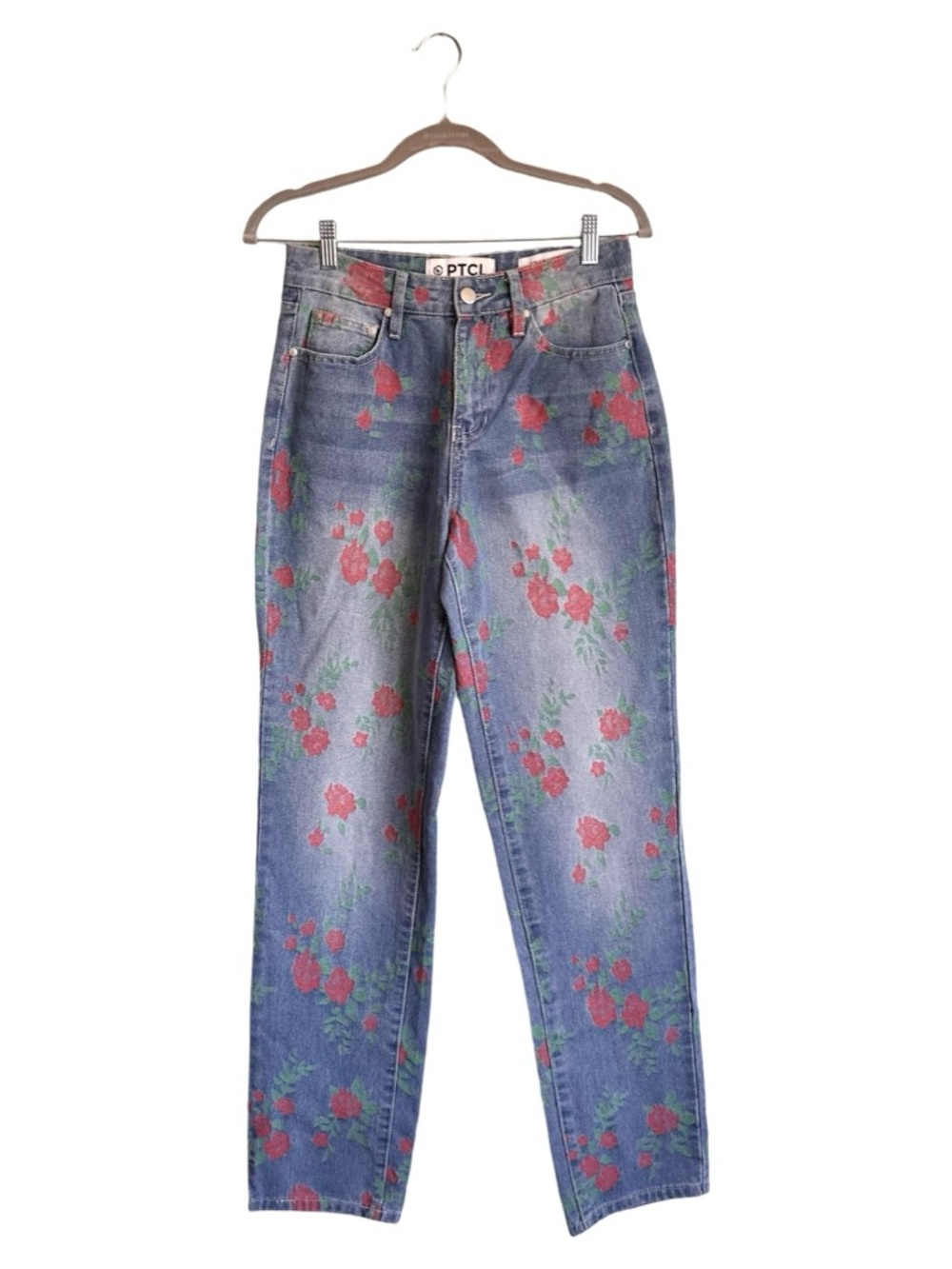 PTCL Floral Roses Jacquard Straight-Leg Denim Jeans Size 26 EUC